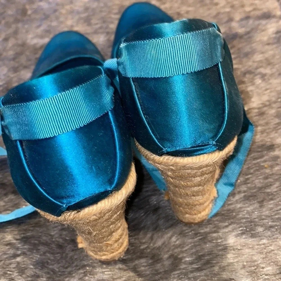 Nine blue satin espredrille tie wedges size 9 - Picture 3 of 17